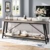 Heavy Duty 70-inch Industrial Grey Wood Top Sofa Table with Black Metal Frame