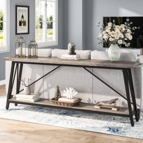 Heavy Duty 70-inch Industrial Grey Wood Top Sofa Table with Black Metal Frame