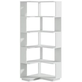 Multifunctional 6 Shelf Corner L-Shaped Bookcase in Sliver Grey Wood Finish