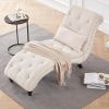 Cream Beige Linen Upholstered Armless Chaise Lounge Chair with Pillow