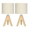 Set of 2 - Solid Wood Tripod Table Lamp with Beige Linen Drum Shade