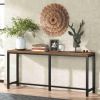 70-inch Long Narrow Hallway Sofa Table with Wood Top and Black Metal Frame