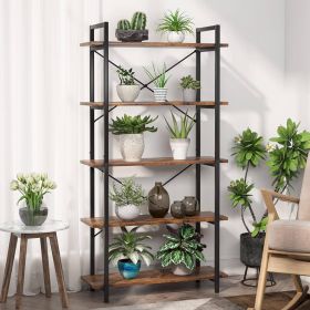 Modern Industrial 5-Shelf Bookcase with Sturdy Metal Frame and Wooden Shelves