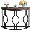 Modern 43-inch Half Moon Accent Console Table with Brown Wood Top Black Frame