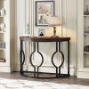 Modern 43-inch Half Moon Accent Console Table with Brown Wood Top Black Frame