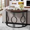 Modern 43-inch Half Moon Accent Console Table with Brown Wood Top Black Frame