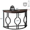 Modern 43-inch Half Moon Accent Console Table with Brown Wood Top Black Frame