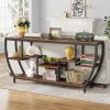 Industrial Modern 70-inch Long Narrow Console Sofa Table with Brown Wood Shelves
