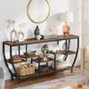 Industrial Modern 70-inch Long Narrow Console Sofa Table with Brown Wood Shelves