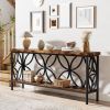 Modern 70-inch Long Narrow Console Sofa Table with Brown Wood Top and Shelf