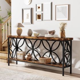 Modern 70-inch Long Narrow Console Sofa Table with Brown Wood Top and Shelf