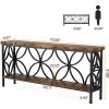 Modern 70-inch Long Narrow Console Sofa Table with Brown Wood Top and Shelf