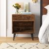 Mid-Century Farmhouse Bedroom 1-Drawer Nightstand End Table with Open Shelf