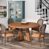 Farmhouse 47-inch Round Kitchen Dining Table in Vintage Brown Wood Finish