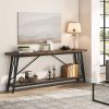 Sturdy 70-inch Industrial Brown Wood Top Console Table with Black Metal Frame