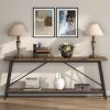 Sturdy 70-inch Industrial Brown Wood Top Console Table with Black Metal Frame