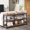 Industrial 55-inch Wood Shelf Console Sofa Table with Sturdy Black Metal Frame