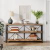 Industrial 55-inch Wood Shelf Console Sofa Table with Sturdy Black Metal Frame