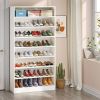 Modern 8-Shelf Shoe Rack Shelving Unit for Closet Storage in White Wood Finish