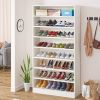 Modern 8-Shelf Shoe Rack Shelving Unit for Closet Storage in White Wood Finish