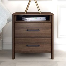 Modern 2-Drawer Nightstand Bedside Table in Brown Walnut Wood Finish