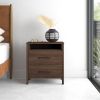 Modern 2-Drawer Nightstand Bedside Table in Brown Walnut Wood Finish