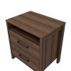 Modern 2-Drawer Nightstand Bedside Table in Brown Walnut Wood Finish
