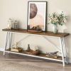 Heavy Duty 70-inch Industrial Brown Wood Top Sofa Table with White Metal Frame