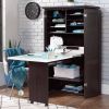 Armoire with Drop Leaf Computer Desk Craft Table in Dark Brown Wood Finish