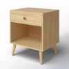 Mid-Century Modern 1-Drawer Nightstand in Natural Straw Yellow Wood Finish