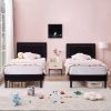 Set of 2 - Twin Dorm Style Black Tufted Upholstered Platform Bed with Headboard