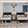 Set of 2 - Twin Dorm Style Black Tufted Upholstered Platform Bed with Headboard