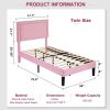 Set of 2 - Twin size Pink Upholstered Platform Bed with Nailhead Trim Headboard