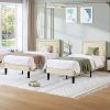 Twin Size - Set of 2  - Dorm Style Beige Tufted Upholstered Platform Beds