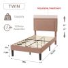 Set of 2 - Twin size Brown Tan Tufted Upholstered Platform Bed with Headboard