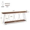 Industrial 70-inch Brown Wood Top Sofa Table with Heavy Duty White Metal Frame