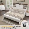 Full White Farmhouse Platform Bed with Bookcase Headboard and Storage Drawers