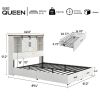 Queen White Farmhouse Platform Bed with Bookcase Headboard and Storage Drawers
