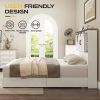 King - White Sliding Barn Door Bookcase Wooden Platform Bed Storage Drawers