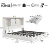 King - White Sliding Barn Door Bookcase Wooden Platform Bed Storage Drawers
