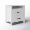 Modern 2-Drawer Bedside Table Nightstand in White Wood Finish