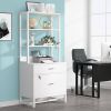 Home Office Lockable 2 Drawer Filing Cabinet Bookshelf in White Wood Finish