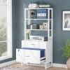Home Office Lockable 2 Drawer Filing Cabinet Bookshelf in White Wood Finish