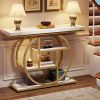 Modern Round Gold Metal Frame Foyer Console Table with White Faux Marble Shelves