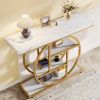 Modern Round Gold Metal Frame Foyer Console Table with White Faux Marble Shelves