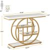 Modern Round Gold Metal Frame Foyer Console Table with White Faux Marble Shelves