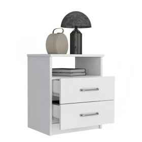 Modern 2-Drawer Nightstand with Open Shelf in White Wood Finish