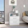 Modern 2-Drawer Nightstand with Open Shelf in White Wood Finish