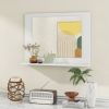Rectangular Bathroom Wall Mirror with Storage Shelf and White Wood Frame