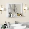 Rectangular Bathroom Wall Mirror with Storage Shelf and White Wood Frame